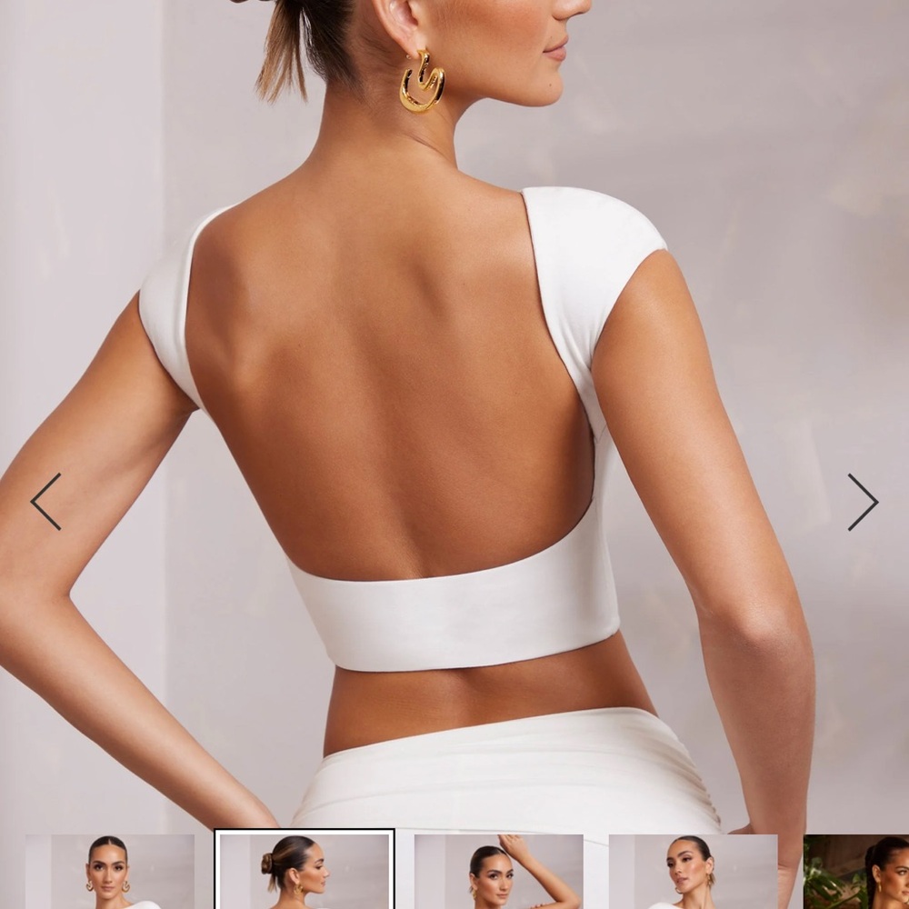 Oh Polly Cap Sleeve Open Back Crop Top in White UK 8 US 4